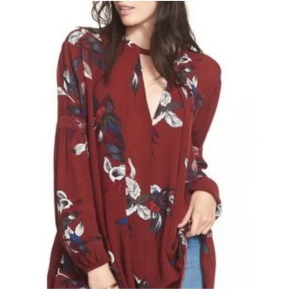 Free People Electric Orchid Tree Swing Tunic Dress Red - Picture 4 of 15